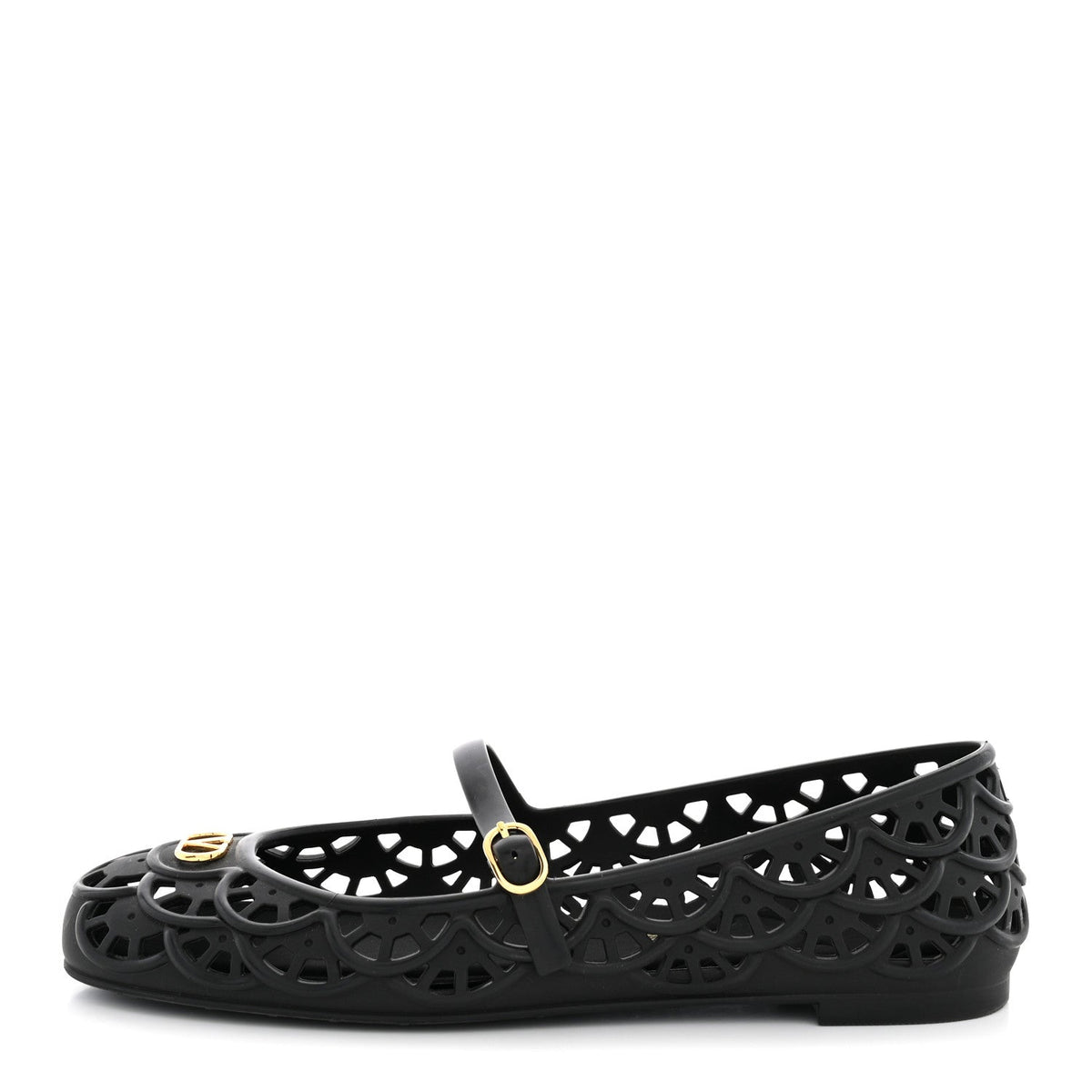 Scalloped Rubber VLogo Ondette Ballerina Flats 41 Black