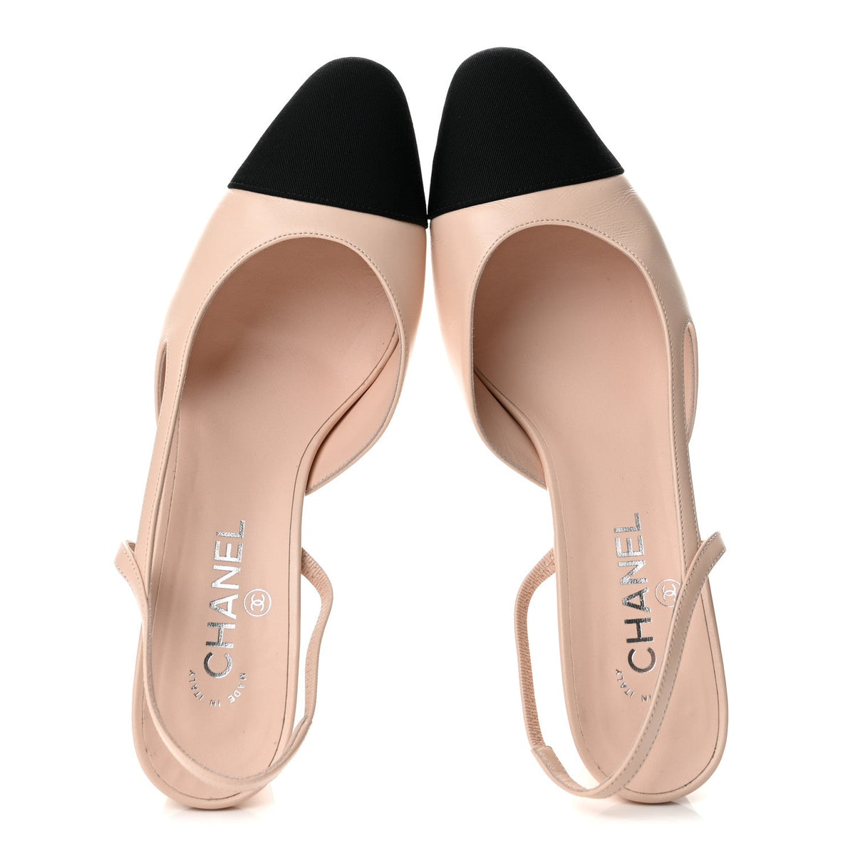 Calfskin Grosgrain Cap Toe CC Slingback Pumps 40.5 Light Pink Black