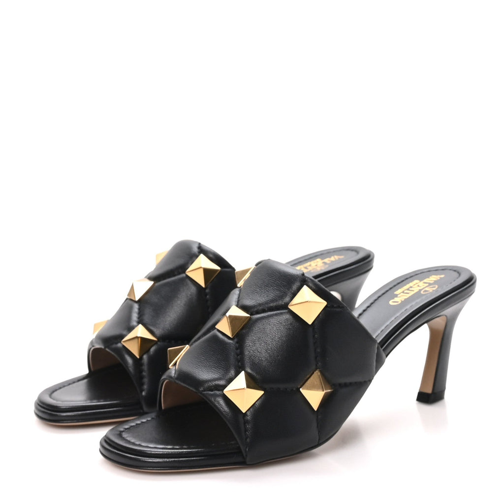 Nappa Quilted Roman Stud 65mm Slide Sandals 39 Black