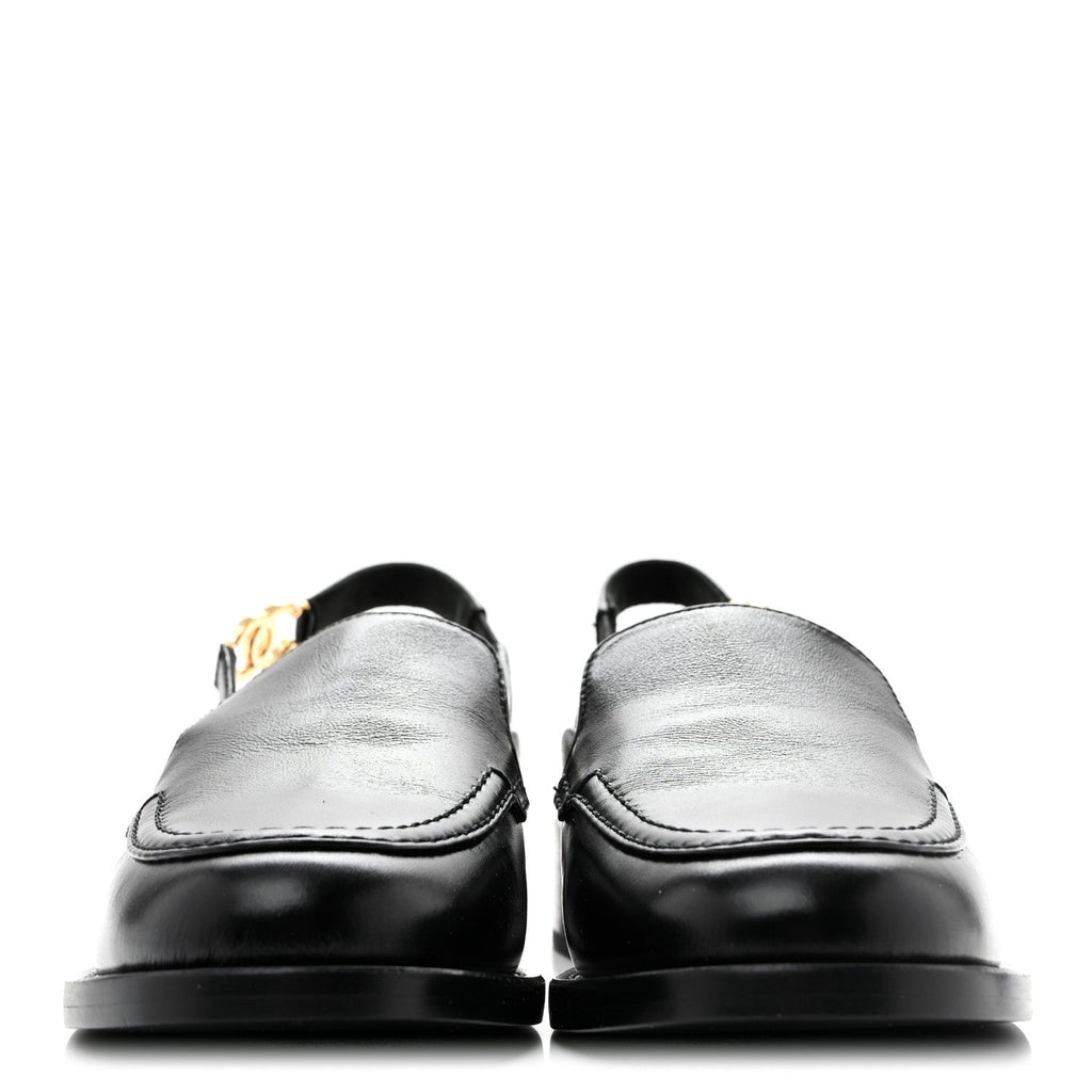 Glazed Calfskin CC Slingback Flats 37 Black