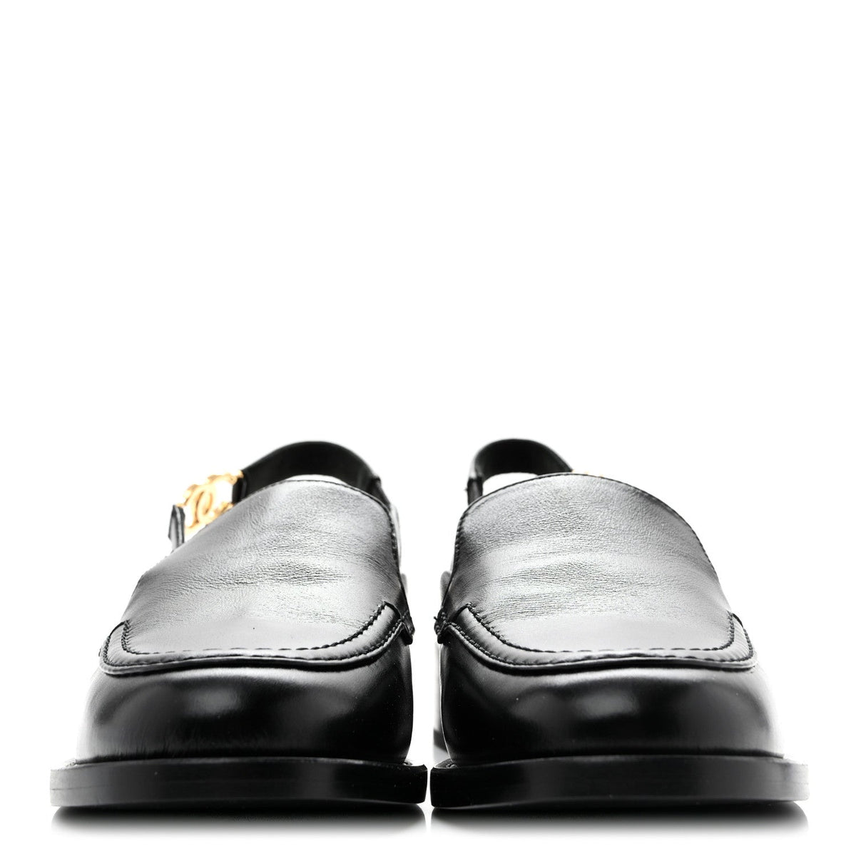 Glazed Calfskin CC Slingback Flats 37 Black