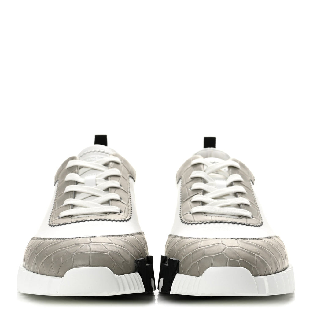 Goatskin Matte Alligator Mens Bouncing Sneaker 44 White Gris Perle
