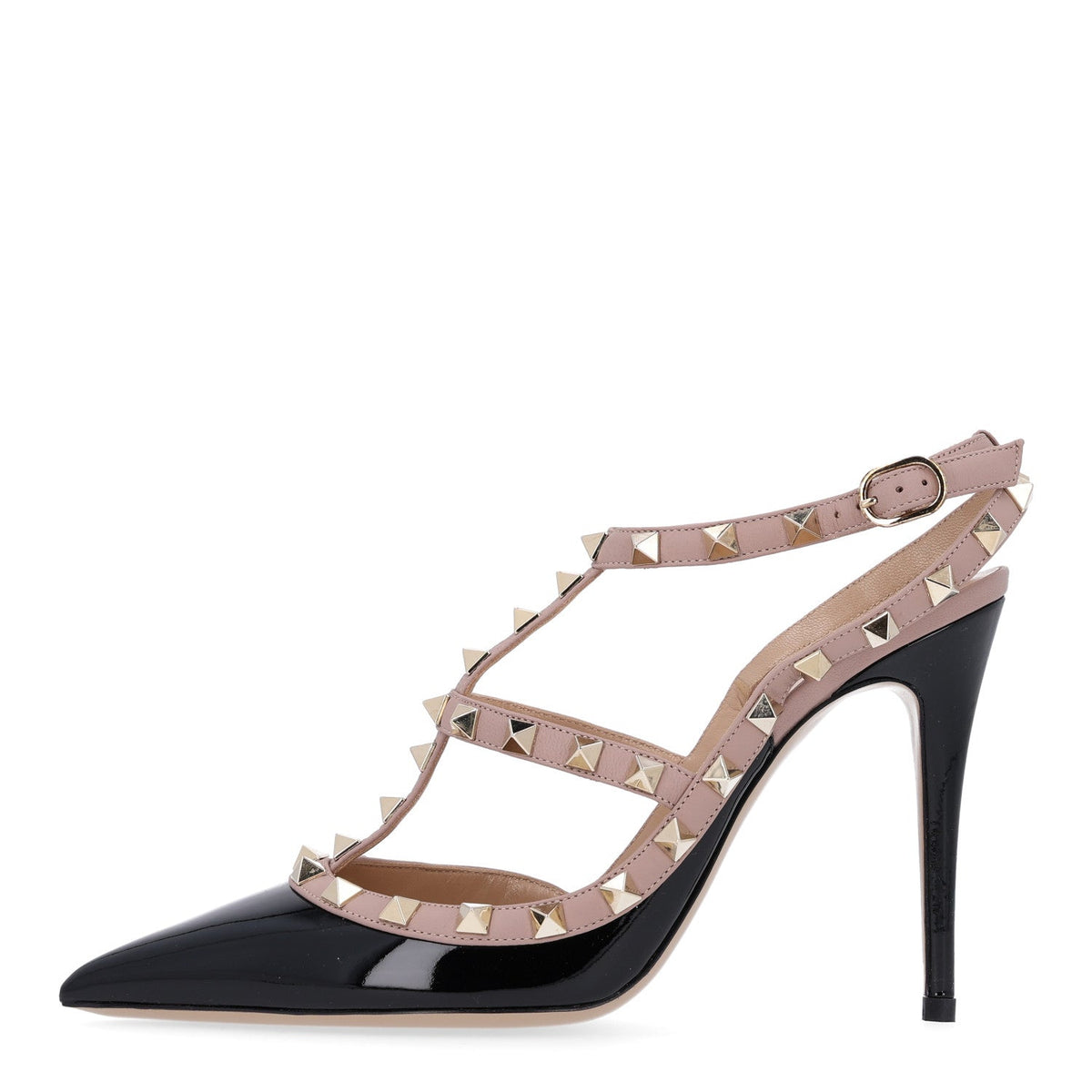 Patent Nappa Rockstud Ankle Strap 100mm Pumps 38 Black Poudre