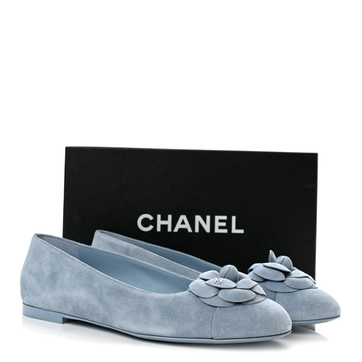 Suede Cap Toe Camellia Ballerina Flats 41 Light Blue