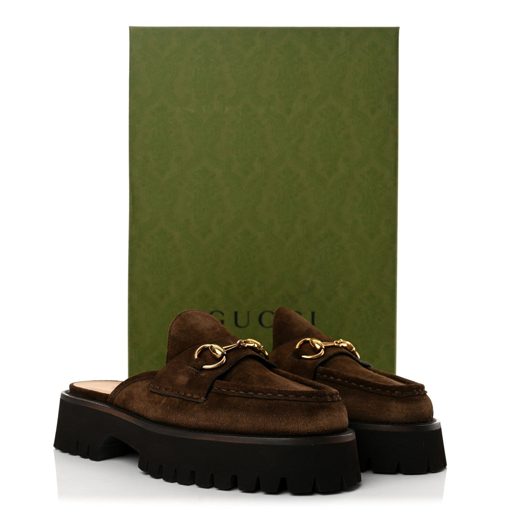 Suede Horsebit Platform Mules 37.5 Washed Brown