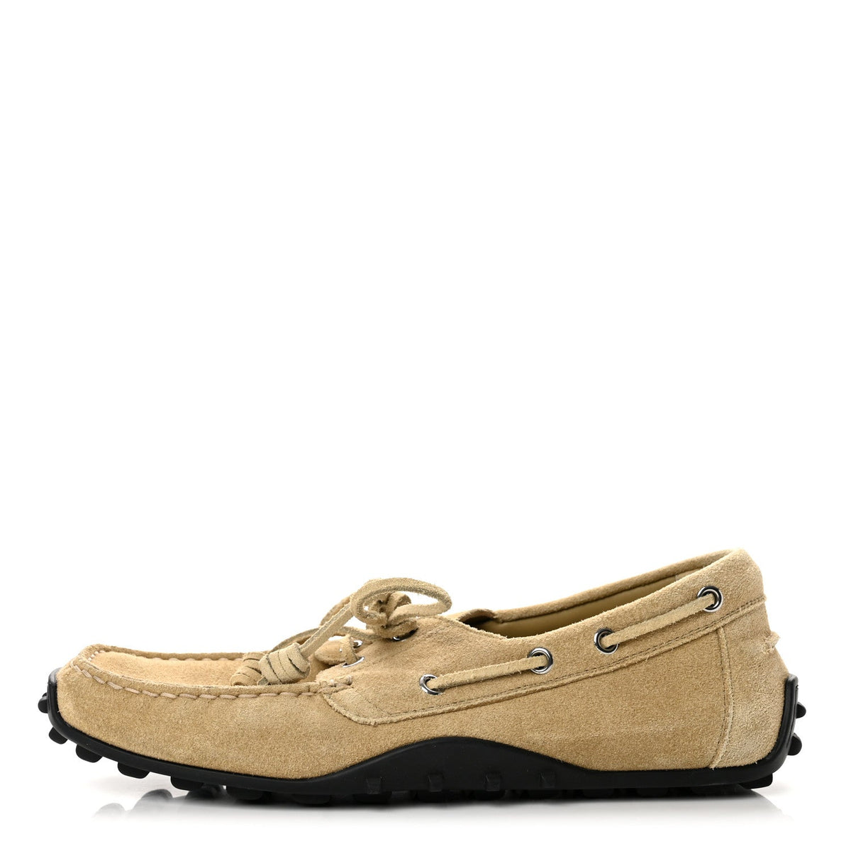 Suede Calfskin Womens Member Lazy Loafers 39.5 Beige Albatre
