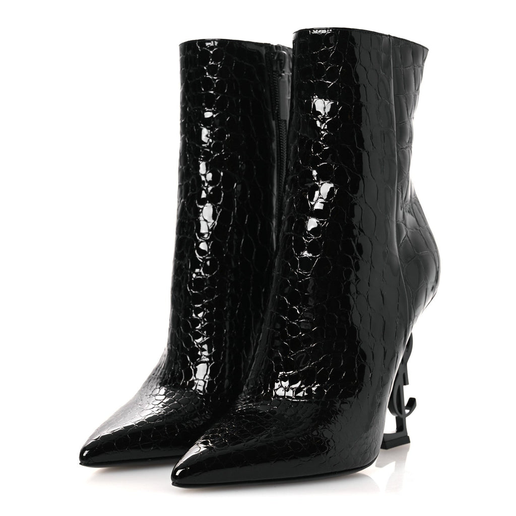 Alligator Embossed Patent Calfskin Opyum 110 Ankle Boots 38 Black