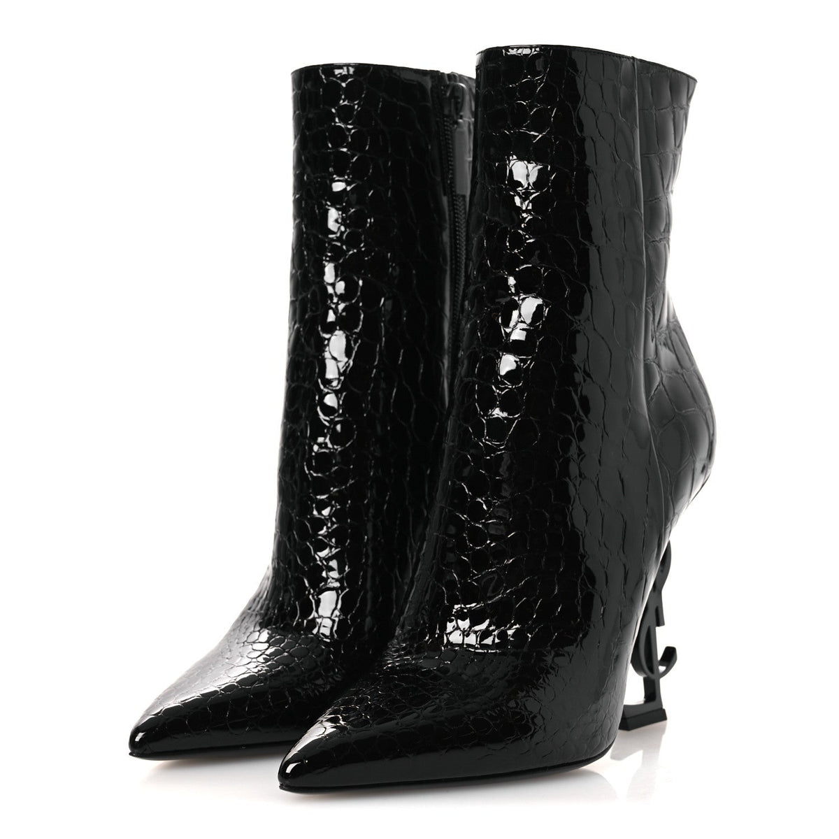 Alligator Embossed Patent Calfskin Opyum 110 Ankle Boots 38 Black