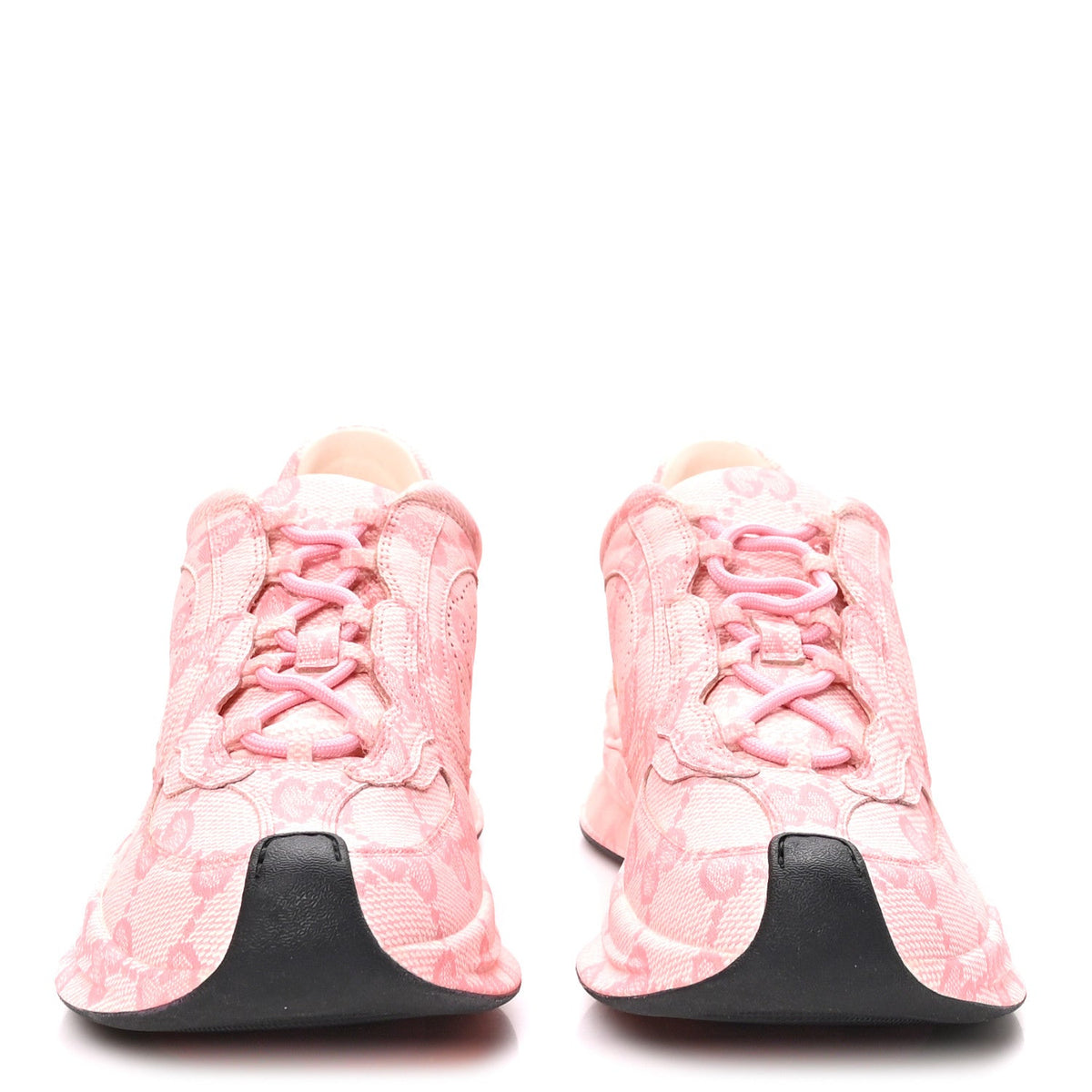 Ultralight Plume Calfskin Monogram Printed Womens Gucci Run Sneakers 39 Pale Pink
