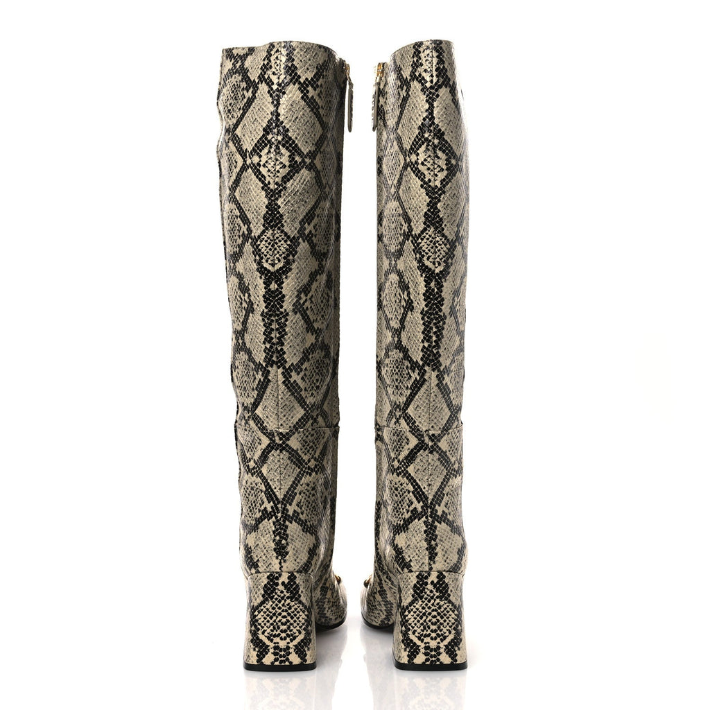 Calfskin Snakeskin Embossed Charlotte Horsebit 55mm Knee High Boots 38.5 Multicolor