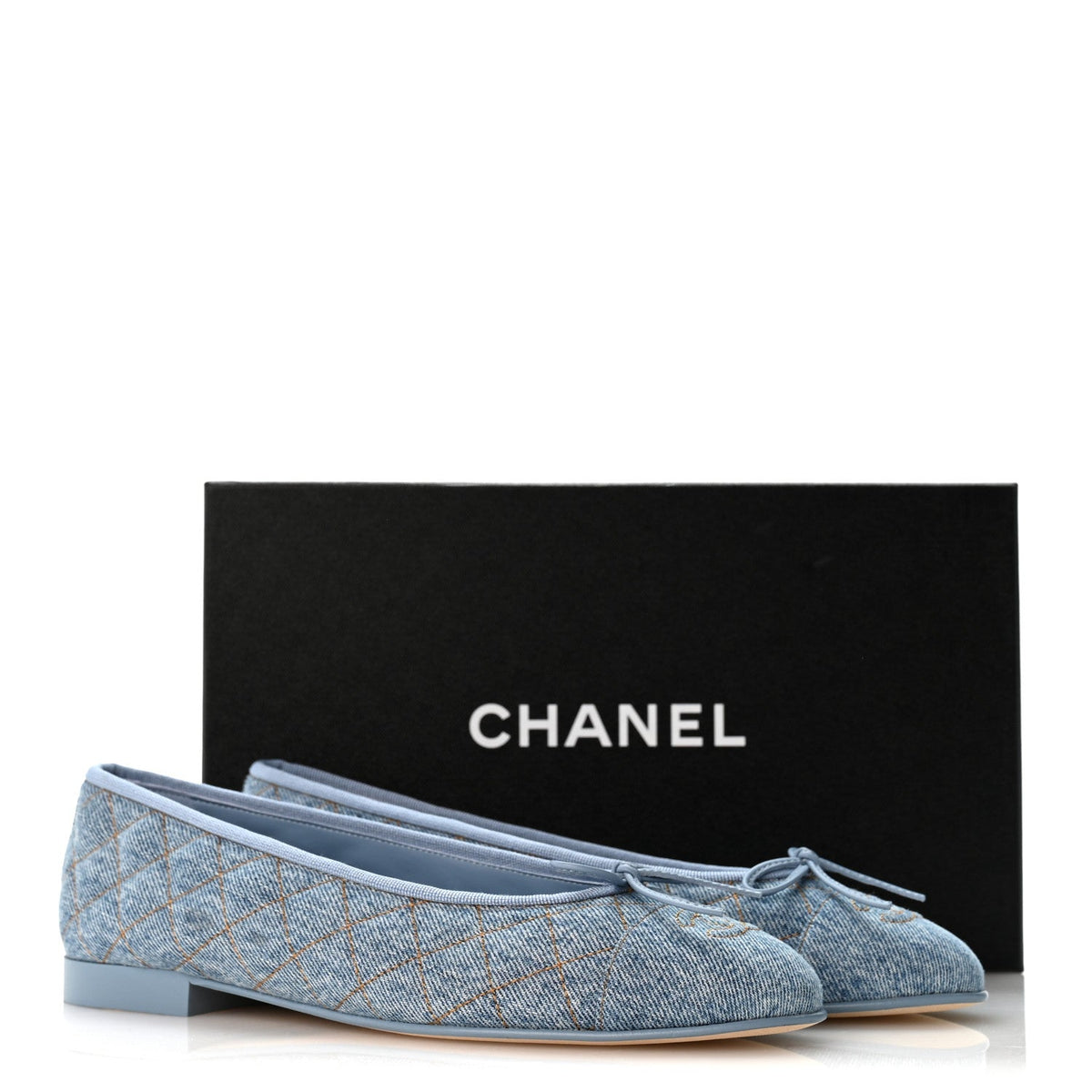 Denim Quilted CC Cap Toe Ballerina Flats 40 Light Blue