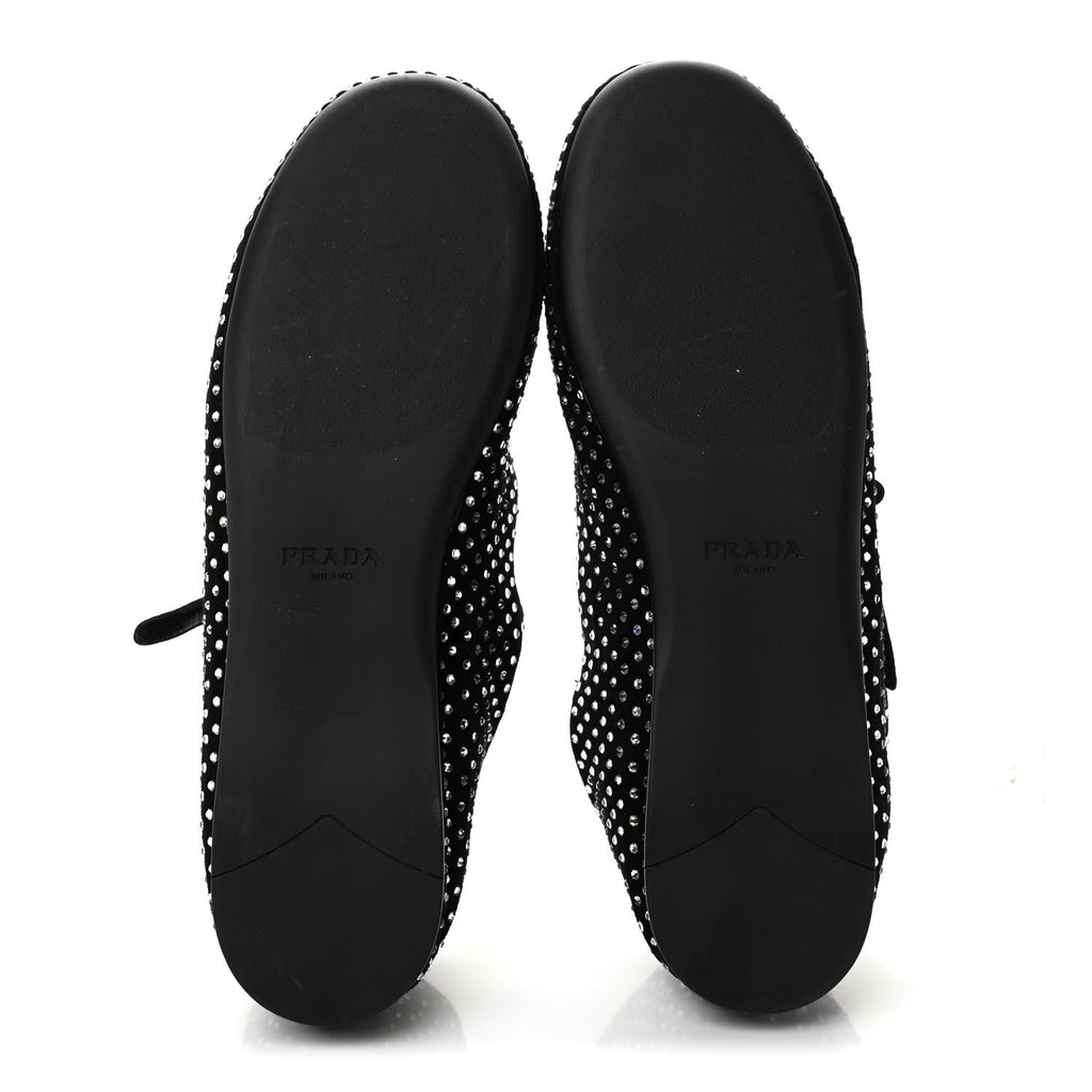 Suede Crystal Studded Ballerina Flats 38 Black