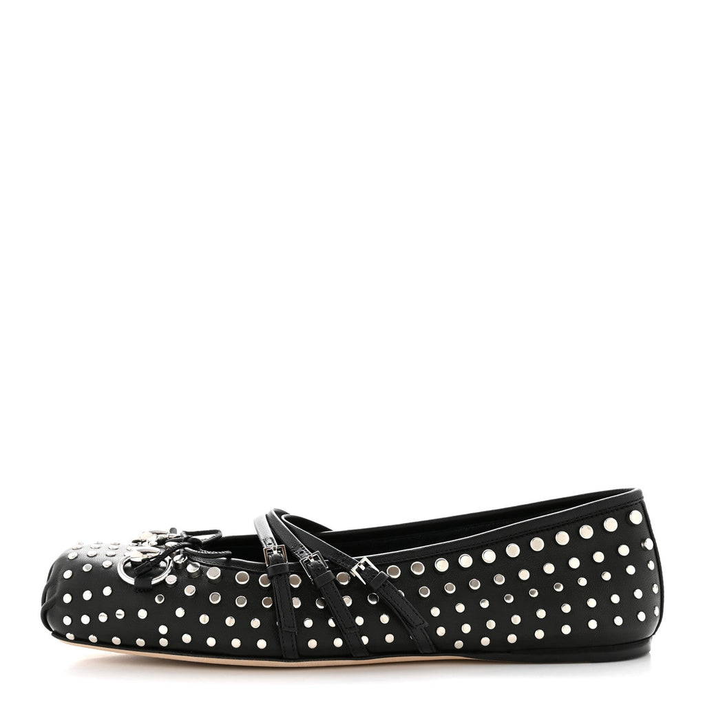 Nappa Carmaque Studded Horsebit Ballet Flats 39.5 Black