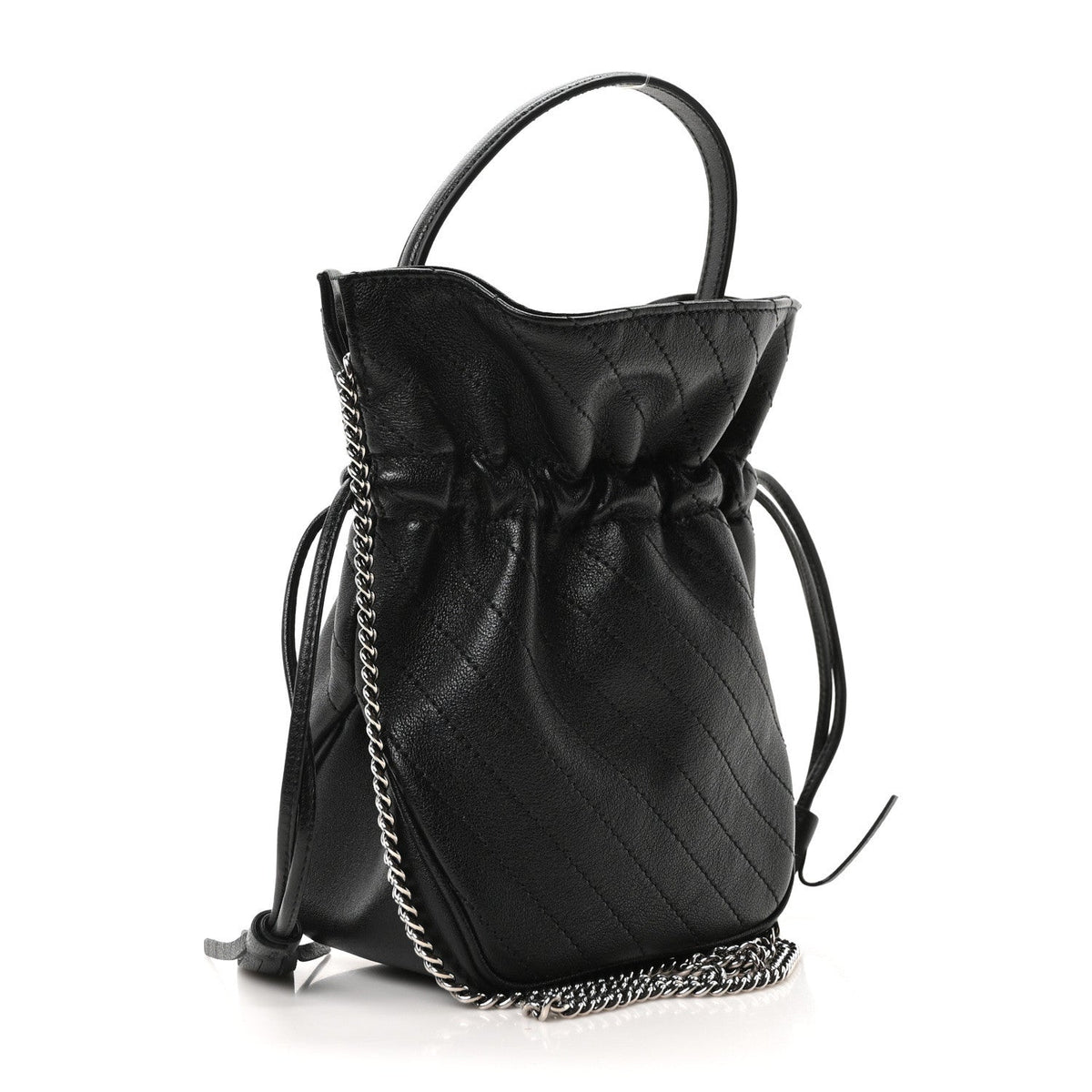Sakai Be Green Calfskin Diagonal Stitched Mini Blondie Bucket Bag Black