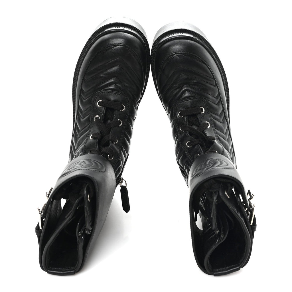 Nappa Frances GG Matelasse Platform Combat Boots 37 Black