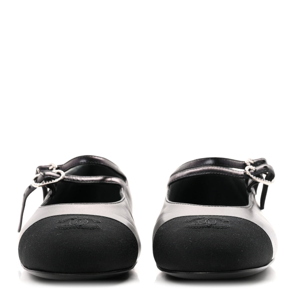 Lambskin Grosgrain Pearl Mary Jane Flats 38 Black