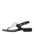 Lambskin Camellia Thong Sandals 36.5 Black White