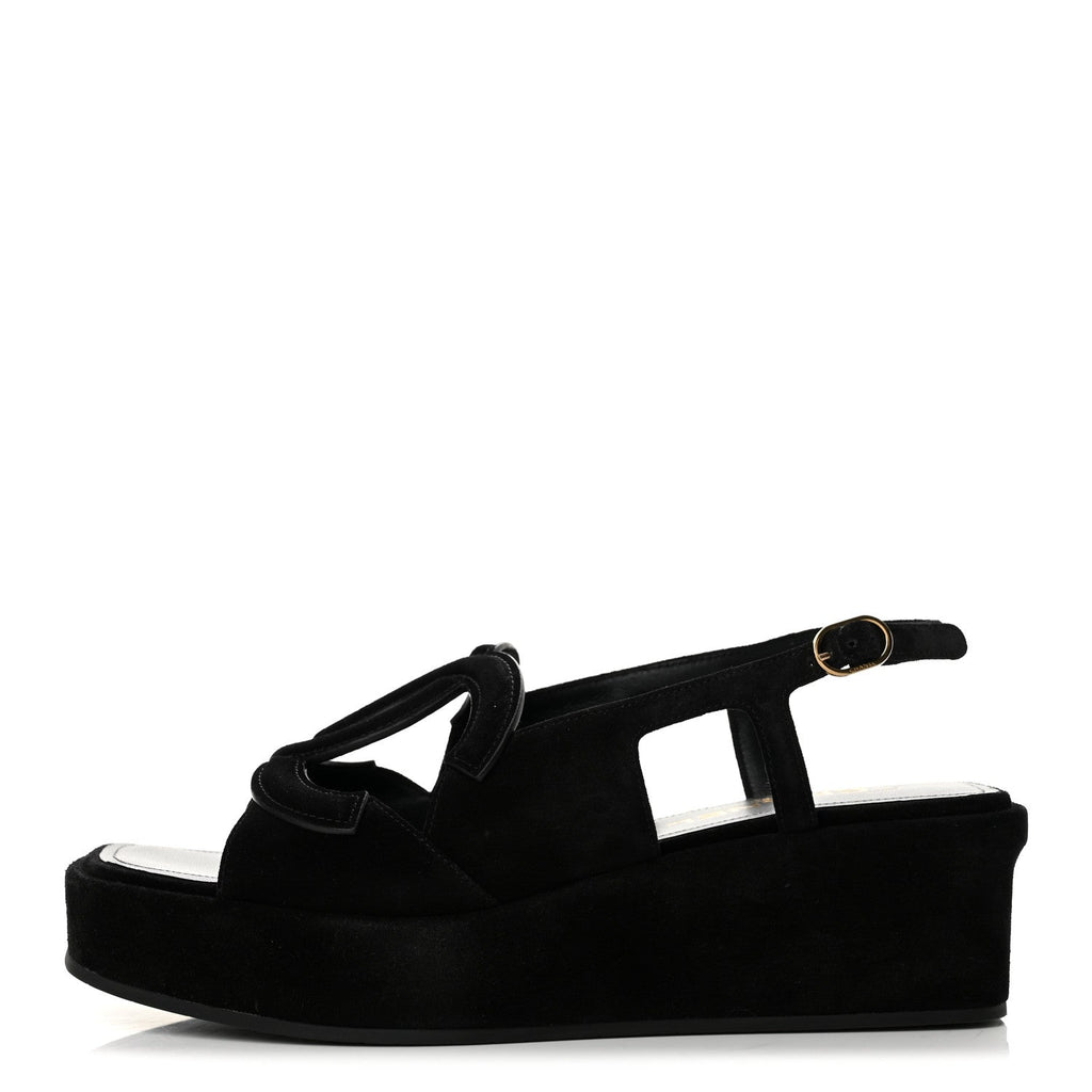 Suede Calfskin Platform CC Sandals 39 Black