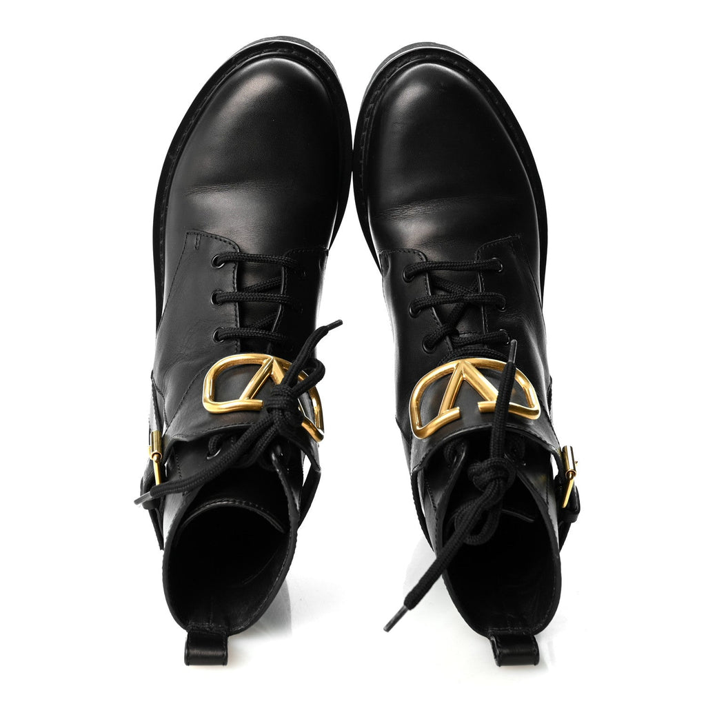 Calfskin Womens VLOGO 35mm Combat Boots 38.5 Black