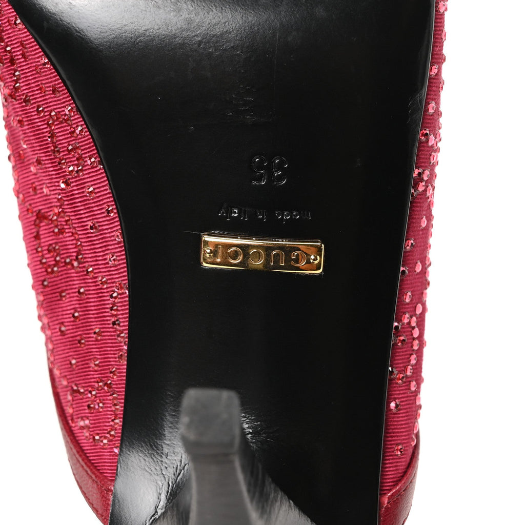 Moire Fabric Malaga Kid Crystal GG Monogram Square G 95mm Slide Sandals 35 Dark Cherry Red