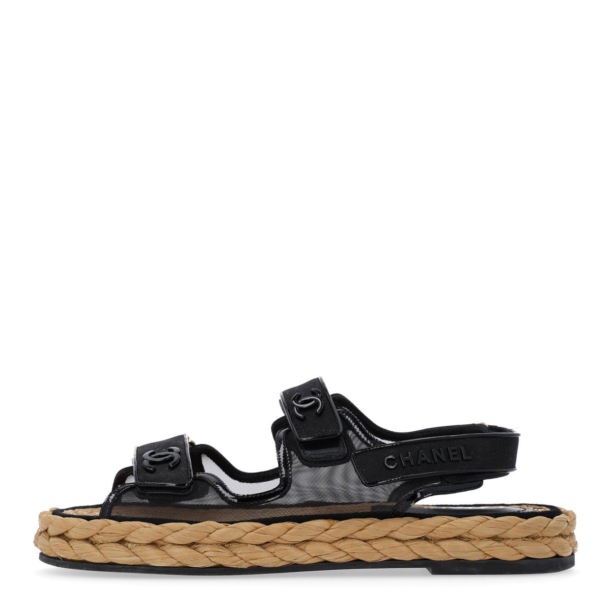 Mesh Patent Calfskin Velcro Dad Sandals 40.5 Black