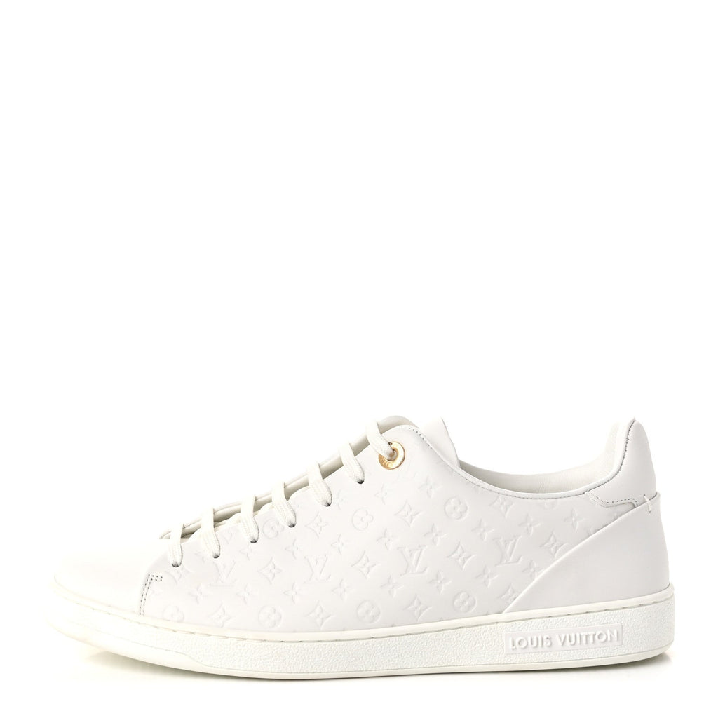 Calfskin Monogram Embossed Front Row Sneakers 41 White