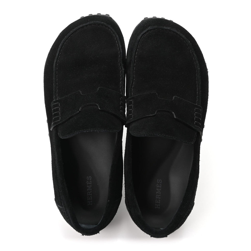 Suede Calfskin Womens Lazy Loafers 38.5 Black