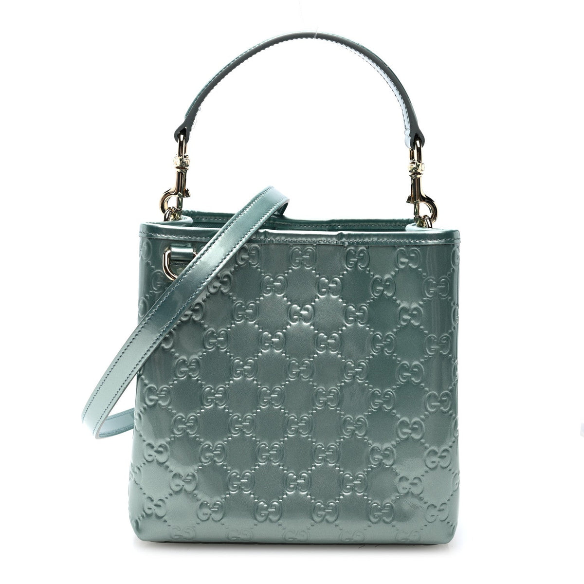 Patent GG Emblem Small Bucket Bag Light Blue