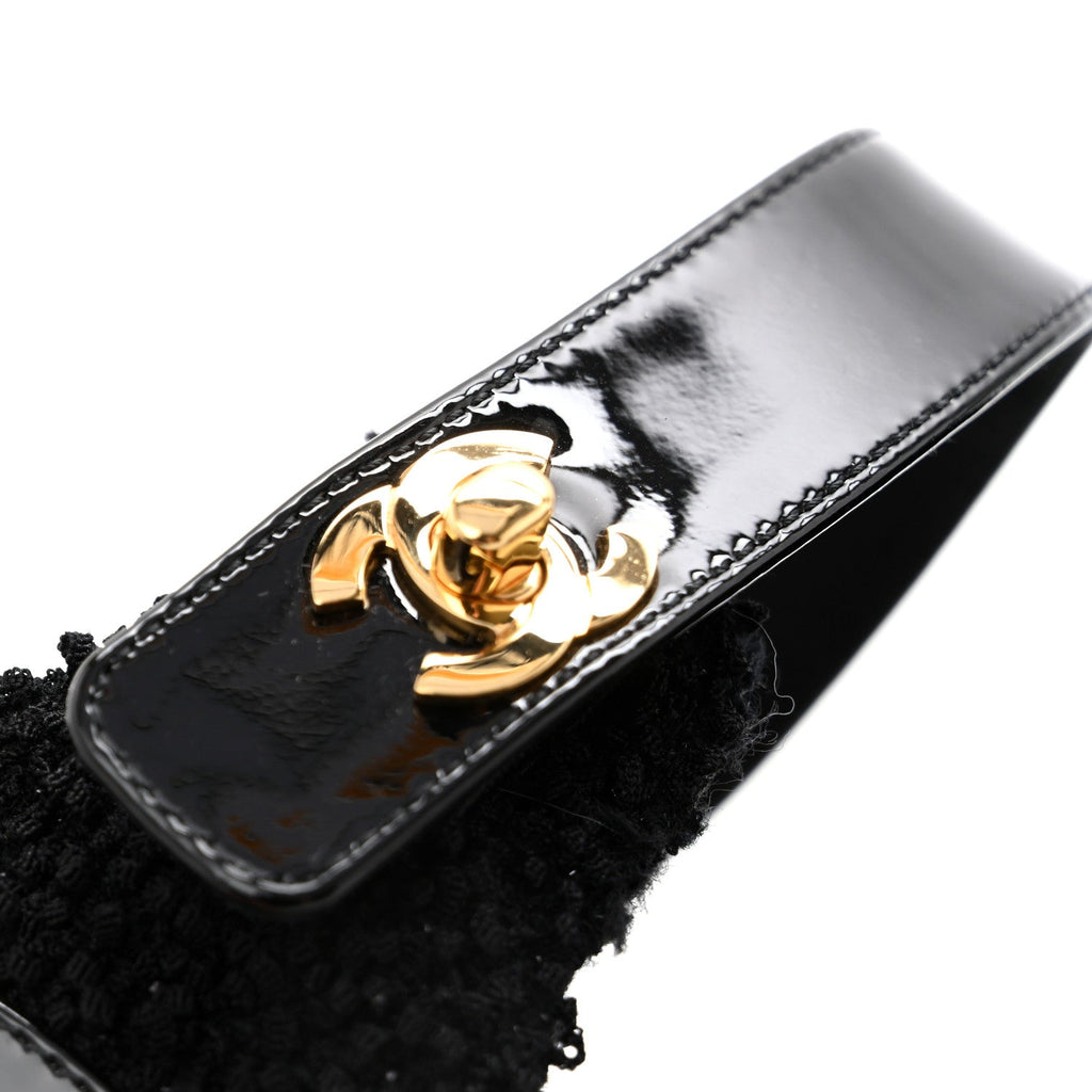 Tweed Patent Cap Toe Ballerina Flats 37.5 Black