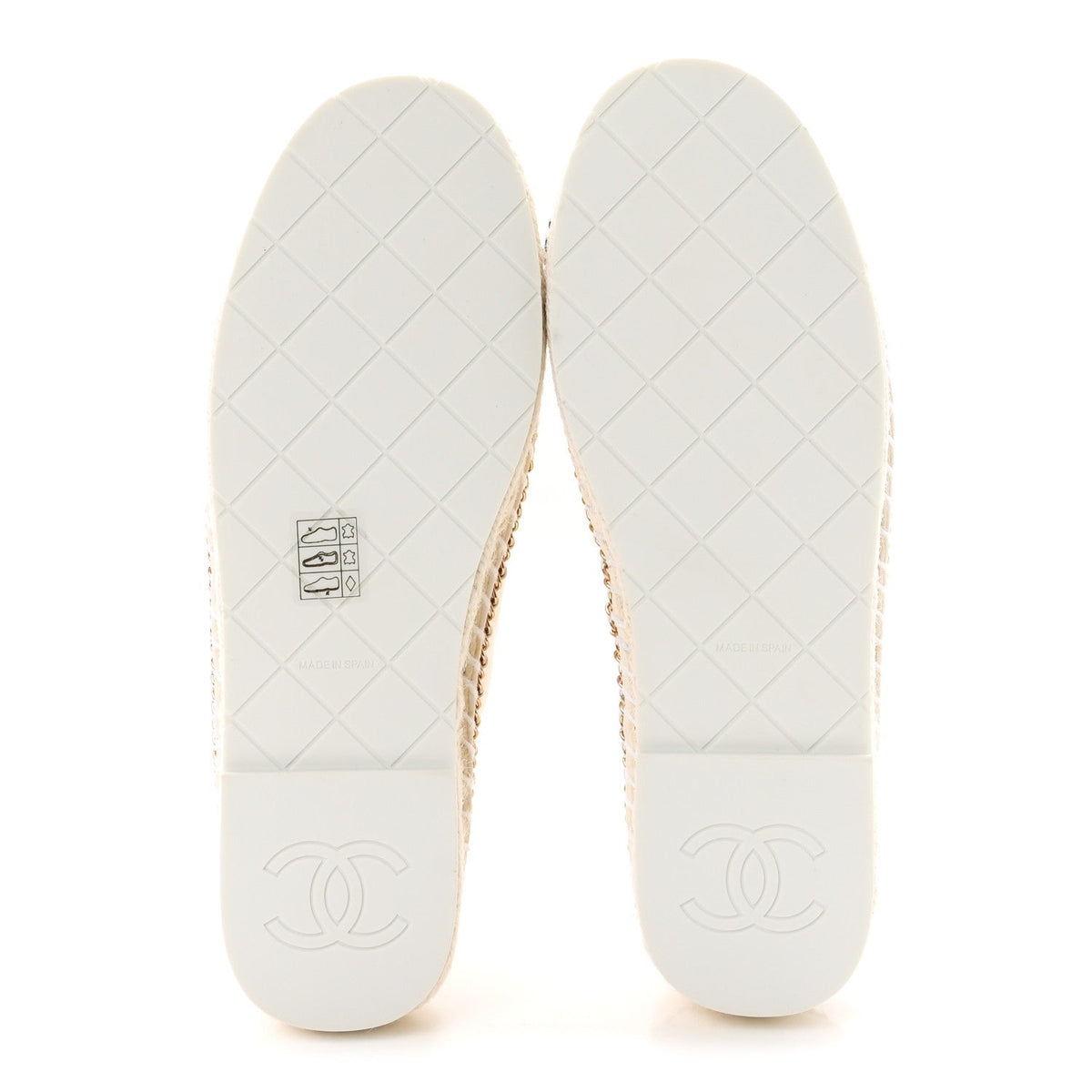 Shiny Lambskin Quilted Grosgrain Cap Toe CC Chain Espadrilles 37 White Black