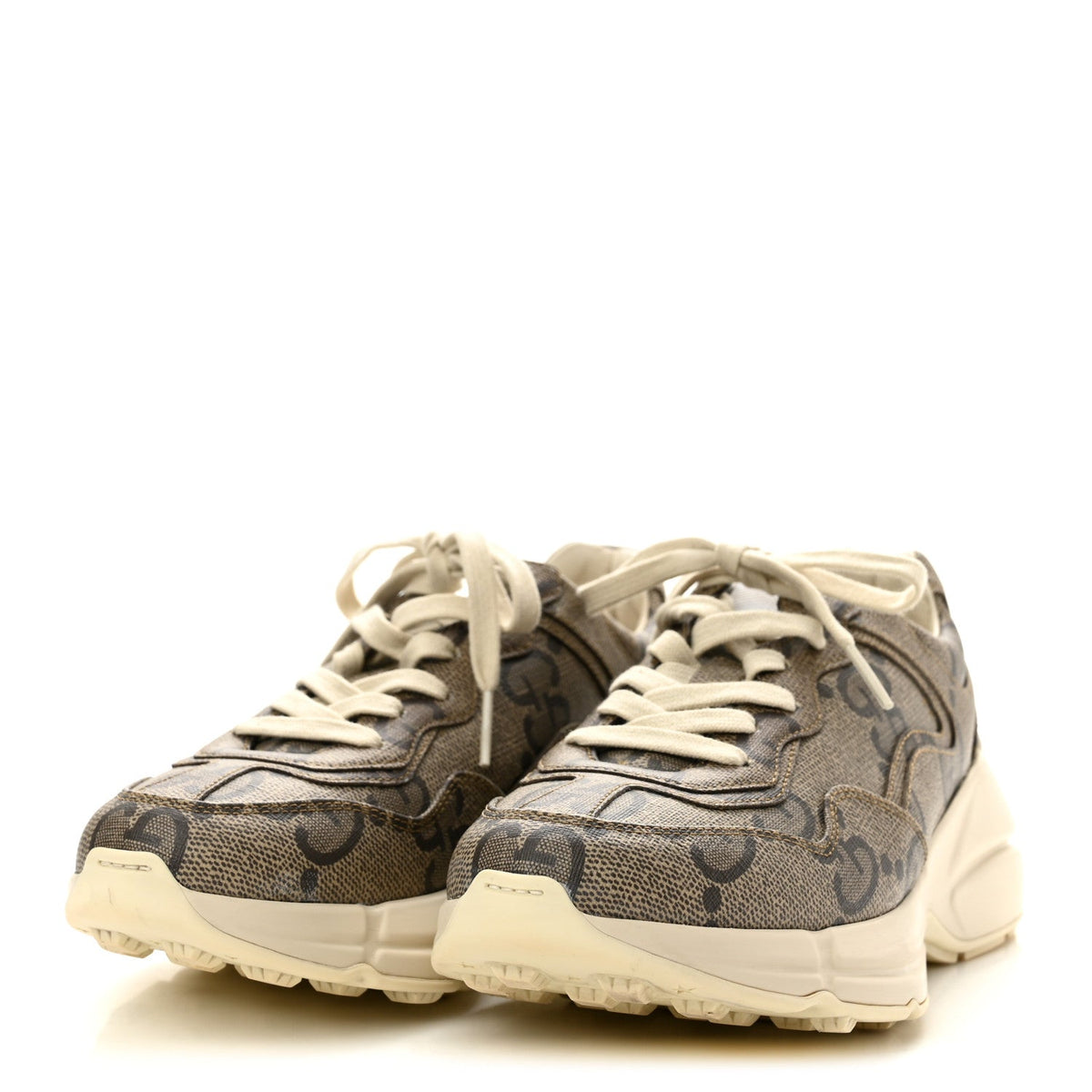 Maxi GG Supreme Monogram Gucci 100 Womens Rhyton Sneakers 37.5 Beige Ebony