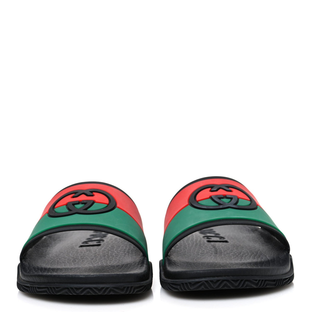 Rubber Web Womens Interlocking G Slide Sandals 35 Black Green Red