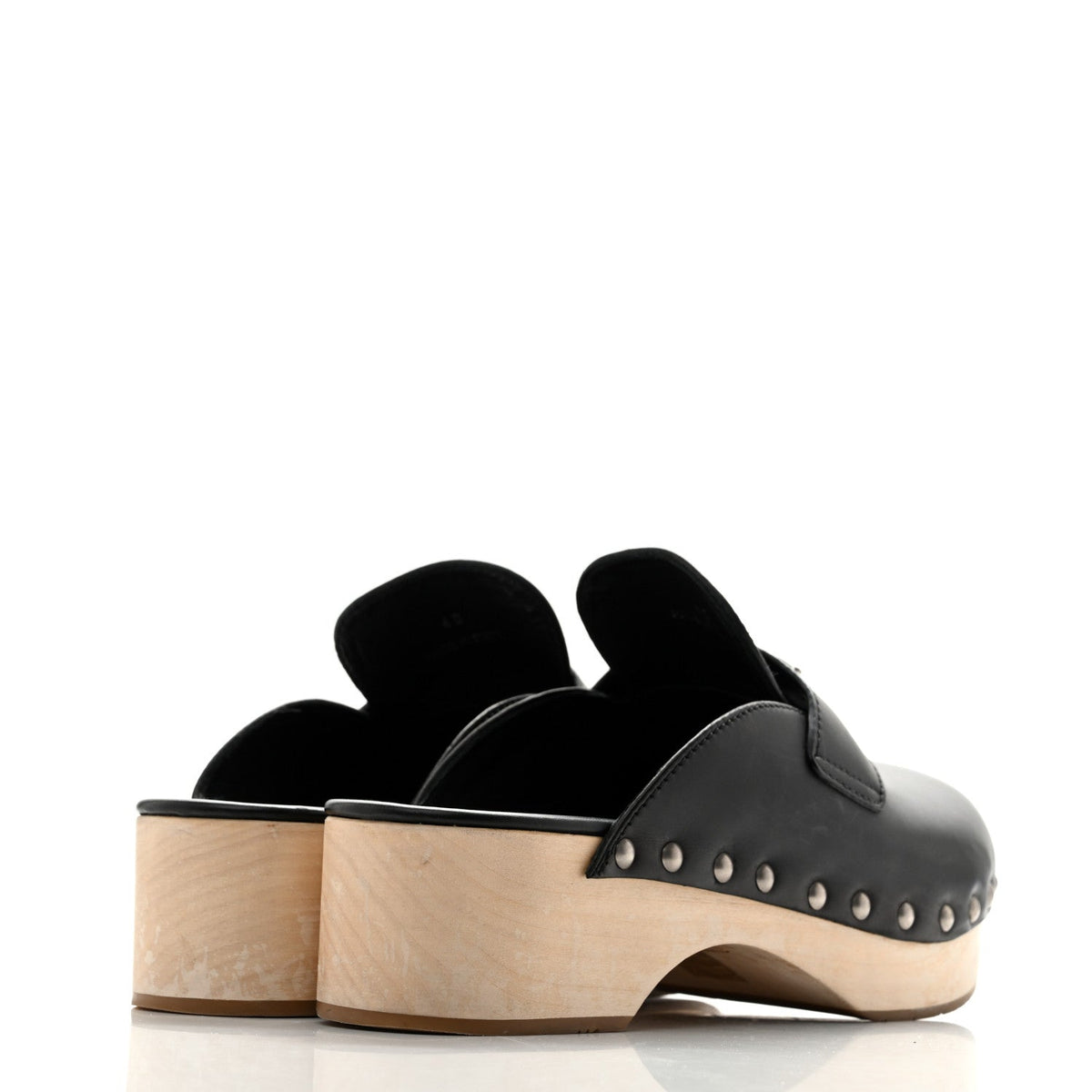Natural Calfskin Metal Triangle Logo 45mm Clogs 40 Black Sabbia