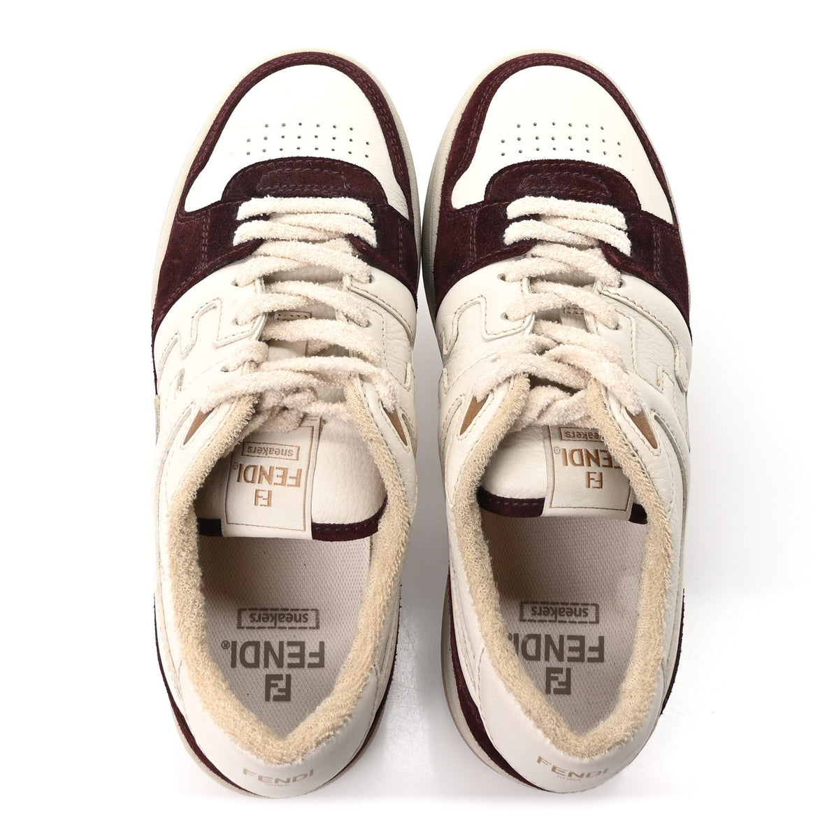 Grained Calfskin Mens Fendi Match Low Top Sneakers 7 White Burgundy Amber