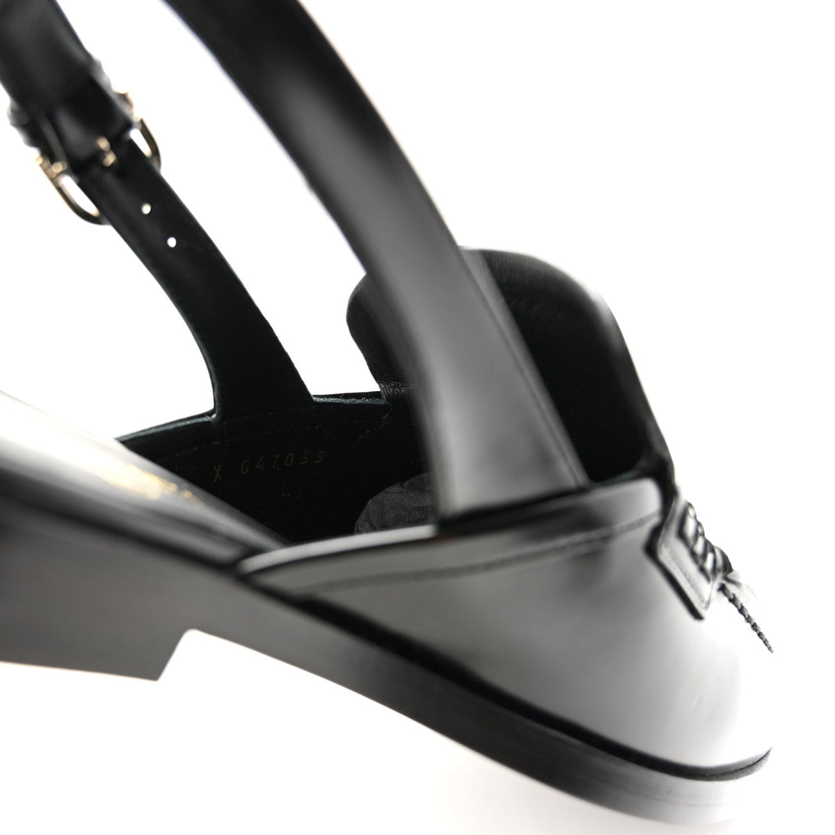 Shiny Calfskin Slingback Loafers 40.5 Black