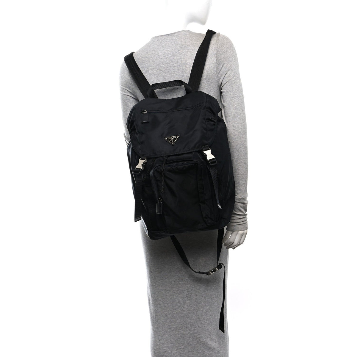 Tessuto Nylon Montagna Double Buckle Backpack Black
