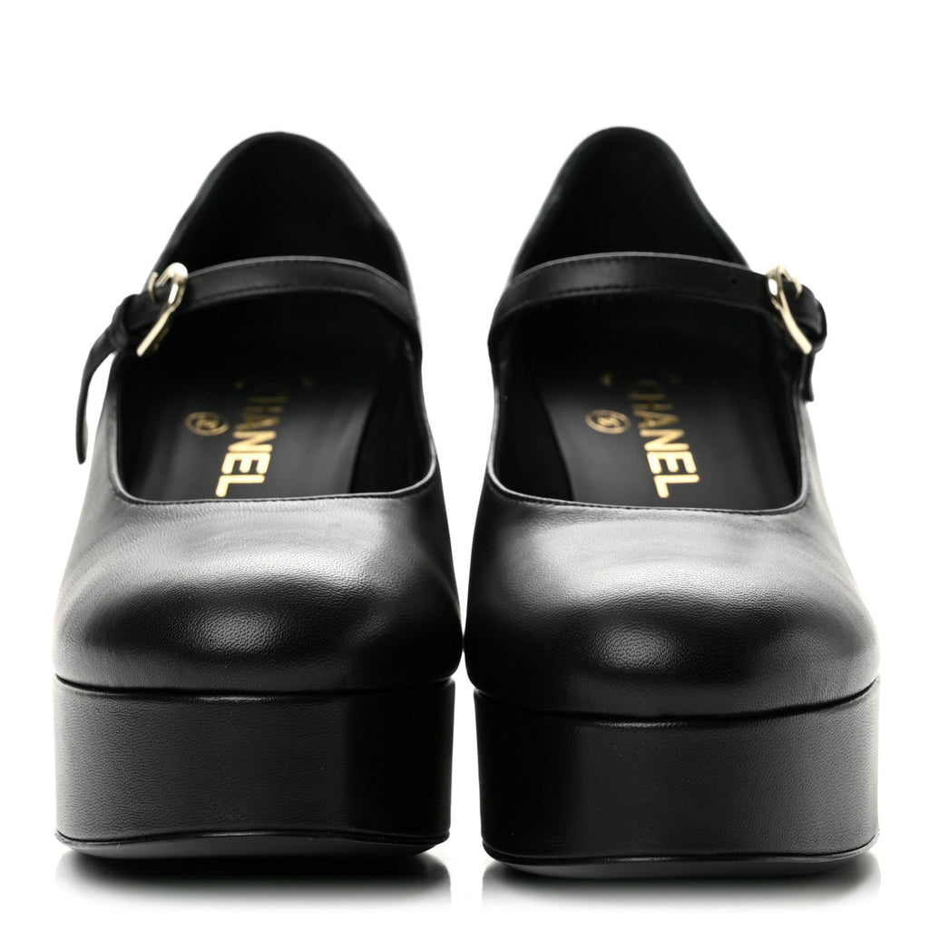 Lambskin Mary Jane Platform Pumps 37 Black