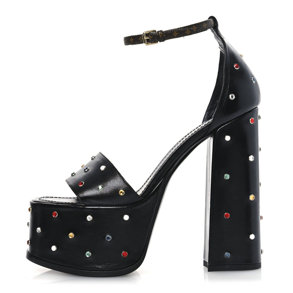 Calfskin Studded Fame Platform Sandals 38 Black