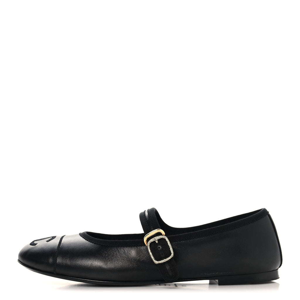 Lambskin Mary Jane Flats 39 Black