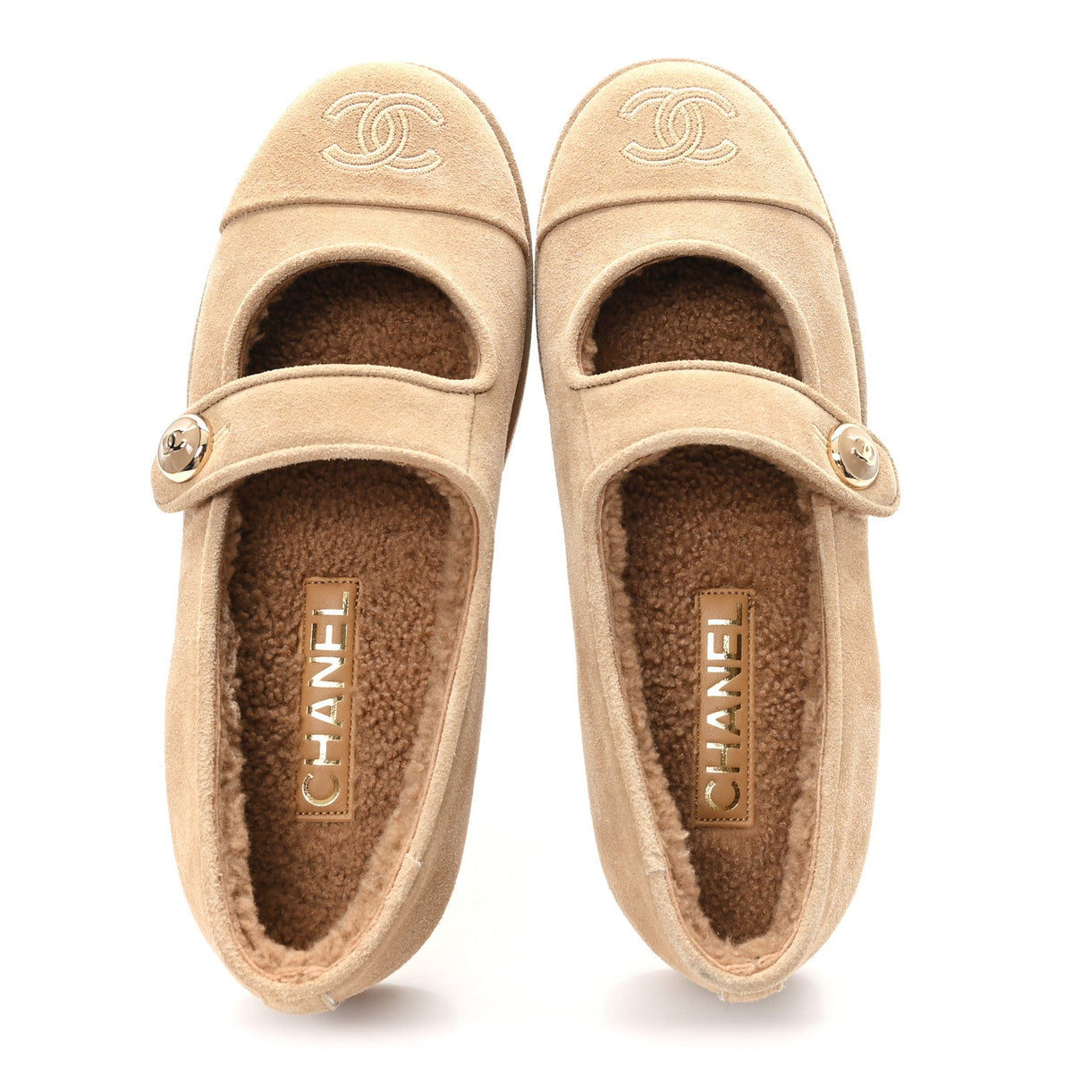 Suede Shearling Mary Jane Flats 36.5 Beige