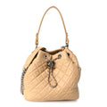 Lambskin Quilted Small CC Chain Bucket Drawstring Bag Light Beige
