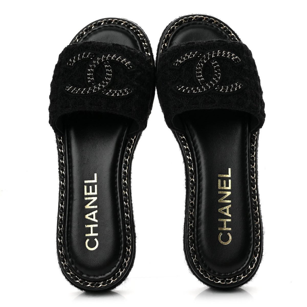 Wool Alpaca Chain CC Slide Sandals 36 Black