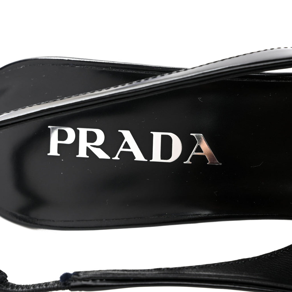 Spazzolato Triangle Logo Pointed Toe 75mm Slingback Pumps 37 Black