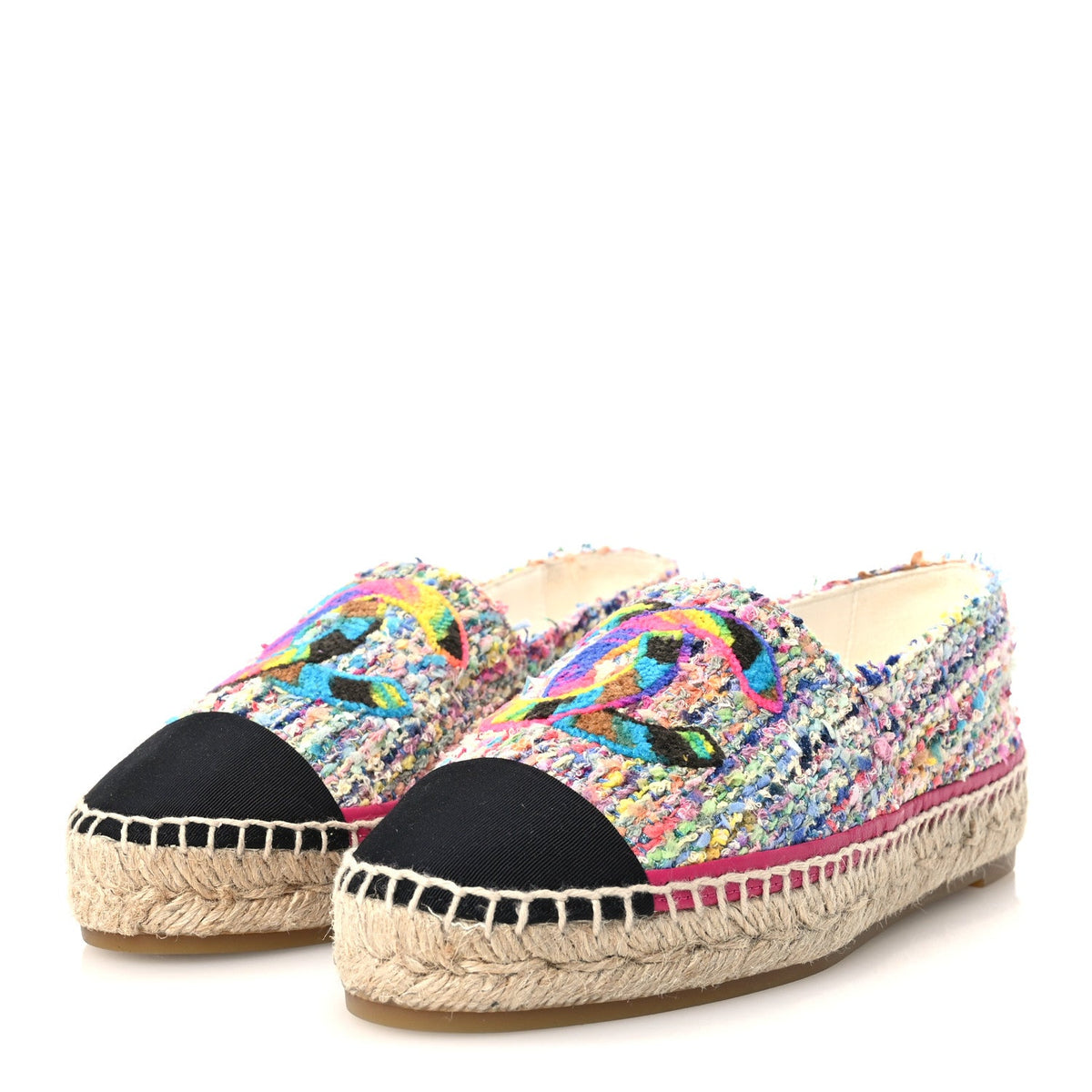 Cotton Tweed Grosgrain CC Espadrilles 36 Multicolor Black