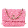 Tweed Quilted Flap Chain Waist Bag Pink