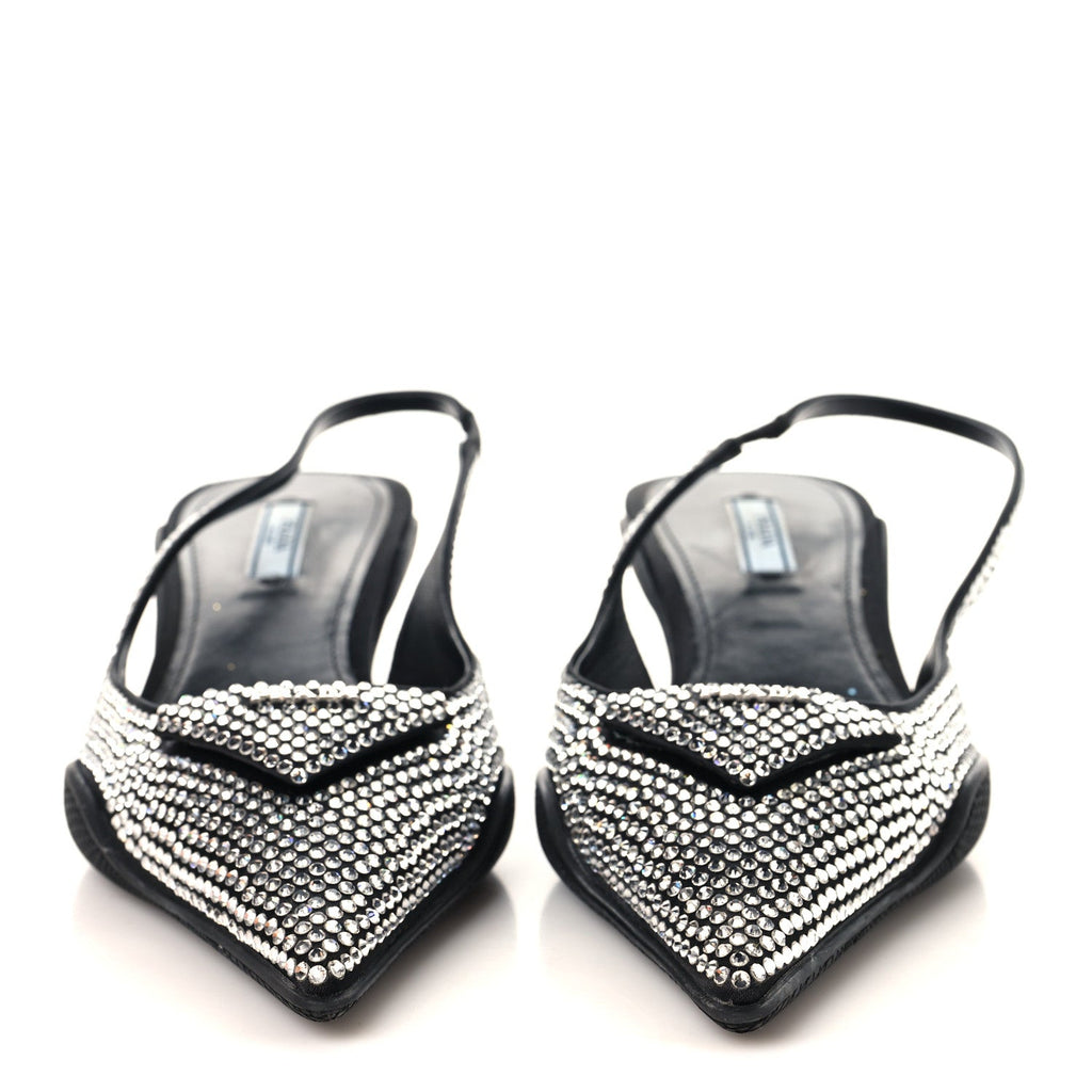 Satin Crystal Logo 45mm Slingback Pumps 38.5 Cristal