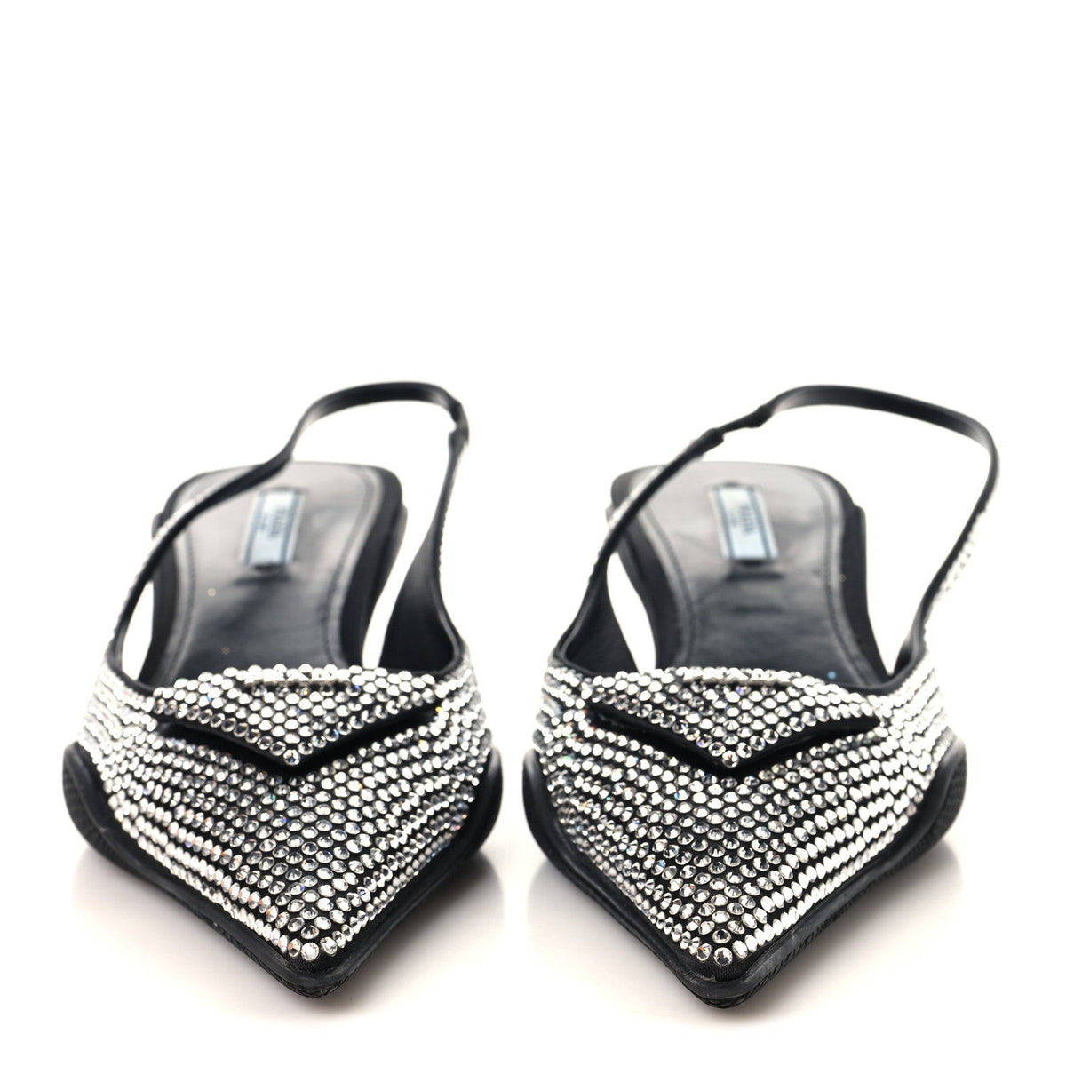 Satin Crystal Logo 45mm Slingback Pumps 38.5 Cristal
