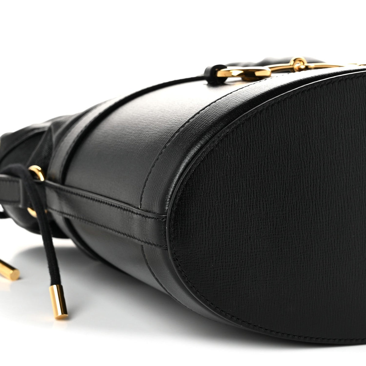 Azalea Sakai Calfskin Horsebit 1955 Drawstring Bucket Bag Black