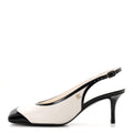 Lambskin Patent Calfskin Cap Toe CC Slingback Pumps 38 White Black