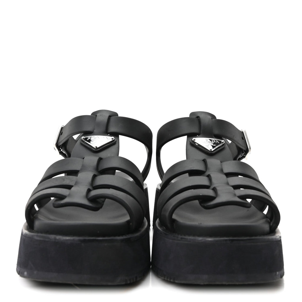 Foam Rubber Metal Triangle Logo Soft Cage Women Sandals 39 Black